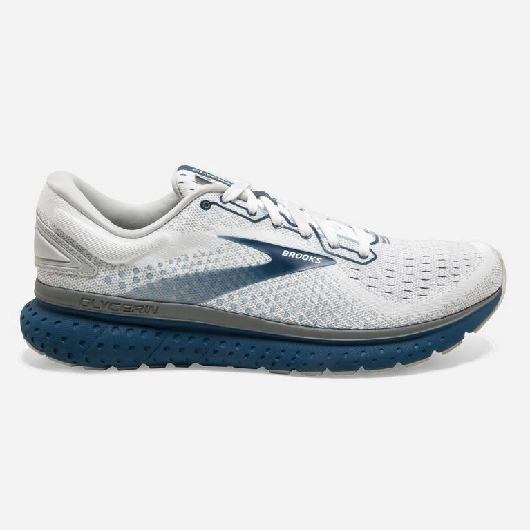 Brooks Glycerin 18 Israel - Men's Road Running Shoes - White/Grey/Poseidon (53208-YWOQ)